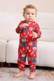 Elk Print Red Matching Christmas One Piece Pajamas