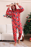 Elk Print Red Matching Christmas One Piece Pajamas