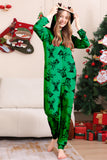 Elk Print Red Matching Christmas One Piece Pajamas