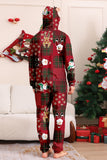 Burgundy Plaid Hooded Snowman Christmas Family Pajamas