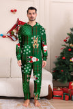 Green Snowflake Plaid Family Pajamas with Reindeer Hood