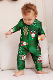 Green Snowflake Plaid Family Pajamas with Reindeer Hood