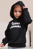 Black Halloween Text Print Hooded Family Sweatshirts