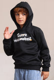 Black Halloween Text Print Hooded Family Sweatshirts