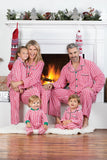 Red Stripes Printed Notched Lapel Family Pajama Sets