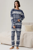 Navy Christmas Snowflake and Tree Printed Family Pajama Sets