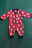 Loose Christmas Soft Pajamas Red Plaid Christmas Tree Printed Warm Fashion Pajama Set