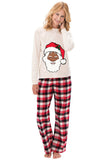 New Family Christmas Cartoon Santa Claus Long Sleeve Top with Plaid Pants White Christmas Pajamas Set