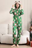 Green Christmas Pajamas for Family Matching Christmas for Women Men Hooded One Piece Pjs Holiday Sleepwear