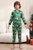 Dark Green Deer and Snowflake Print Pajamas Set for Men and Women Couples Family