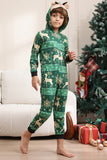 Dark Green Deer and Snowflake Print Pajamas Set for Men and Women Couples Family