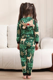 Dark Green Deer and Snowflake Print Pajamas Set for Men and Women Couples Family