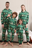 Dark Green Deer and Snowflake Print Pajamas Set for Men and Women Couples Family