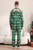 Dark Green Deer and Snowflake Print Pajamas Set for Men and Women Couples Family