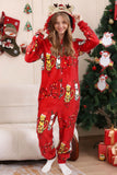 Red Long Sleeve Cat Pattern Hoooded Matching Family Pajamas