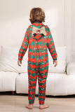 Green Red One Piece Snowflake Printed Plaid Matching Family Pajamas