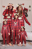 Red One Piece Deer Printed Plaid Matching Family Pajamas