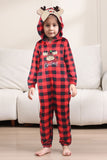 Red One Piece Deer Printed Plaid Matching Family Pajamas