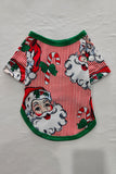 Red Striped Long Sleeve Printed Christmas Pajamas Set