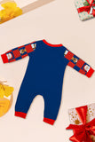 Dark Blue Plaid Pants Printed Long Sleeve Christmas Pajamas Set