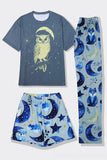 Grey Blue Printed Luminous Matching Family Pajamas