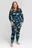 Navy and Green Printed Long Sleeve Family Christmas Pajamas
