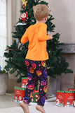 Orange Printed Long Sleeve Family Halloween Pajamas