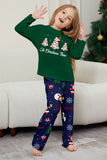 Green Blue Tree Print Long Sleeve Christmas Family Matching Pajamas