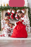 White Printed Round Neck Family Christmas Pajamas Sets