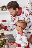 White Printed Round Neck Family Christmas Pajamas Sets