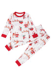 White Printed Round Neck Family Christmas Pajamas Sets
