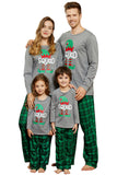 Grey Green Plaid Print Christmas Family Matching Pajamas Set