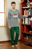 Grey Green Plaid Print Christmas Family Matching Pajamas Set