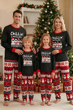 Black Red Snowman Fair Isle Pattern Round Neck Family Pajama Sets