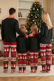 Black Red Snowman Fair Isle Pattern Round Neck Family Pajama Sets