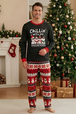 Black Red Snowman Fair Isle Pattern Round Neck Family Pajama Sets