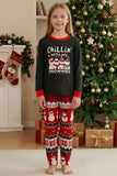 Black Red Snowman Fair Isle Pattern Round Neck Family Pajama Sets