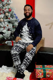 Navy Christmas Printed Long Sleeve Family Matching Pajamas Set