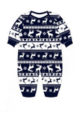 Navy Christmas Printed Long Sleeve Family Matching Pajamas Set