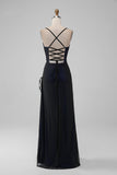 Sheath Spaghetti Straps Black Red Maxi Dress