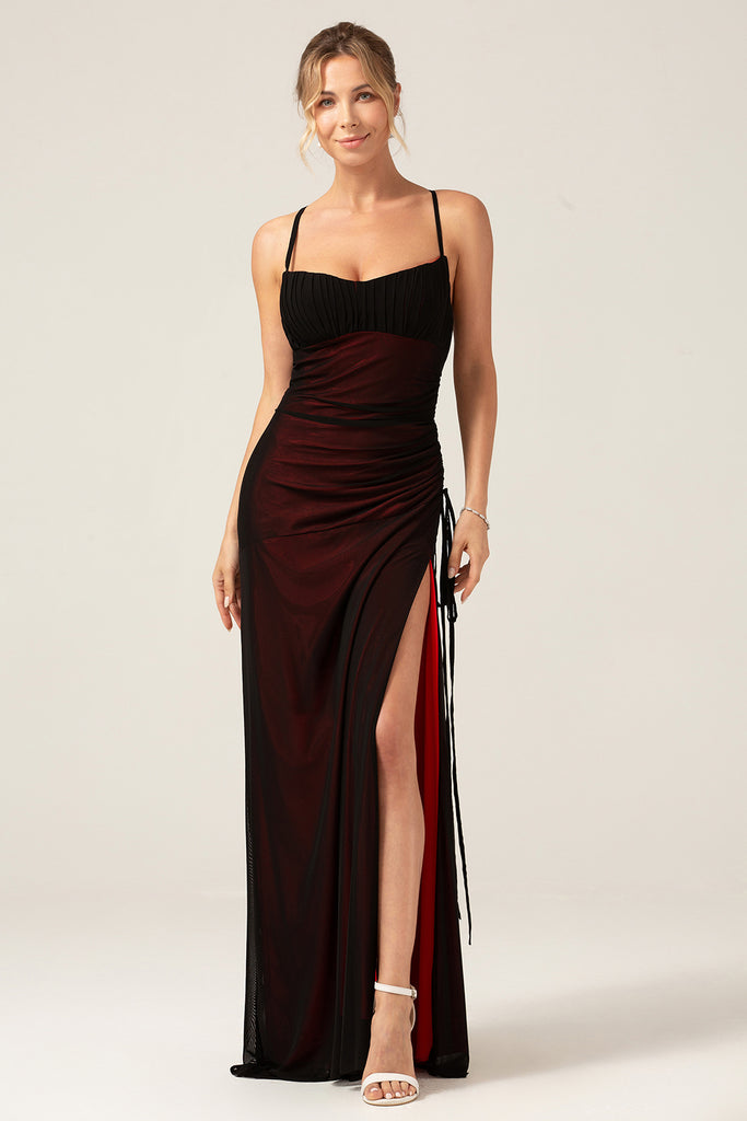 A-Line/Princess Spaghetti Straps Floor-Length Baby Shower Bridesmaid Dresses with Split Side & Pleats
