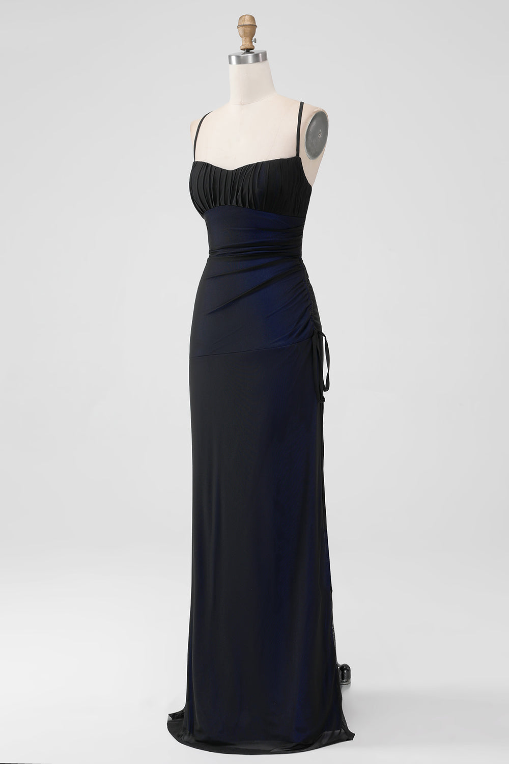 spaghetti strap maxi dress black ZAPAKA Women Sheath Spaghetti Straps Black Red Floor Length Bridesmaid Dress with Lace-up Back, Black Blue / US6
