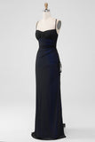 Sheath Spaghetti Straps Black Red Maxi Dress