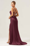 Sage Mermaid Spaghetti Straps Corset Satin Bridesmaid Dress with Slit