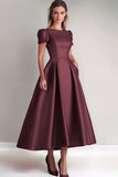 Fuchsia A Line Puff Sleeves Mother of the Bride Dress