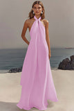 White Sheath Halter Chiffon Long Boho Beach Dress