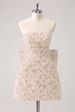 Fuchsia A Line Floral Strapless Brocade Short Homecoming Dress with Back Giant Bow