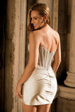 Grey Silver Strapless Corset Ruched Homecoming Dress with Beading