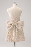 Dark Green A Line Strapless Floral Brocade Short Homecoming Dress with Back Giant Bow