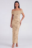 Off the Shoulder Yellow Bodycon Appliqued Maxi Floral Dress with Slit